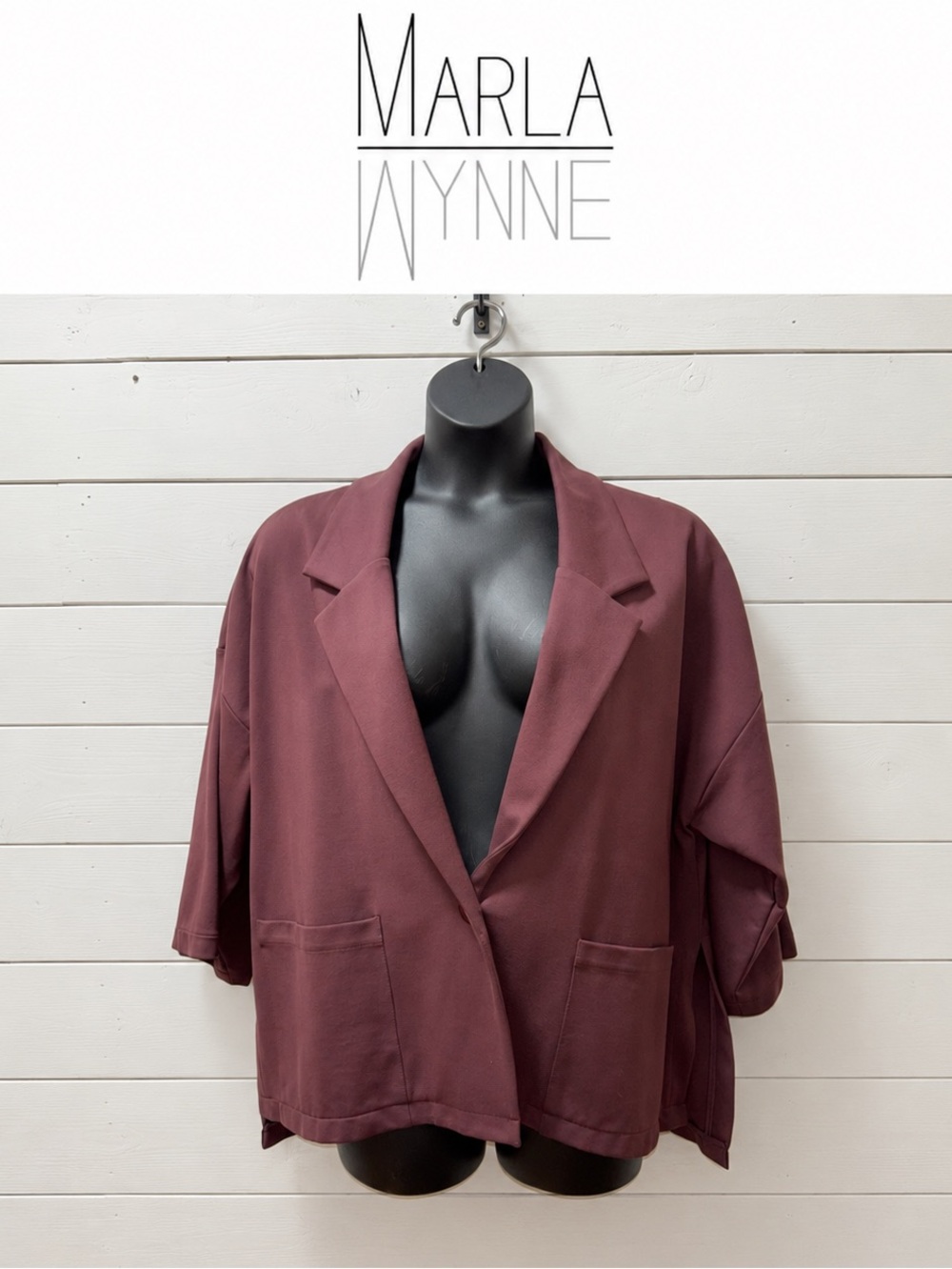 Marla Wynne Structured Oversized Blazer – Burgundy – Size Large